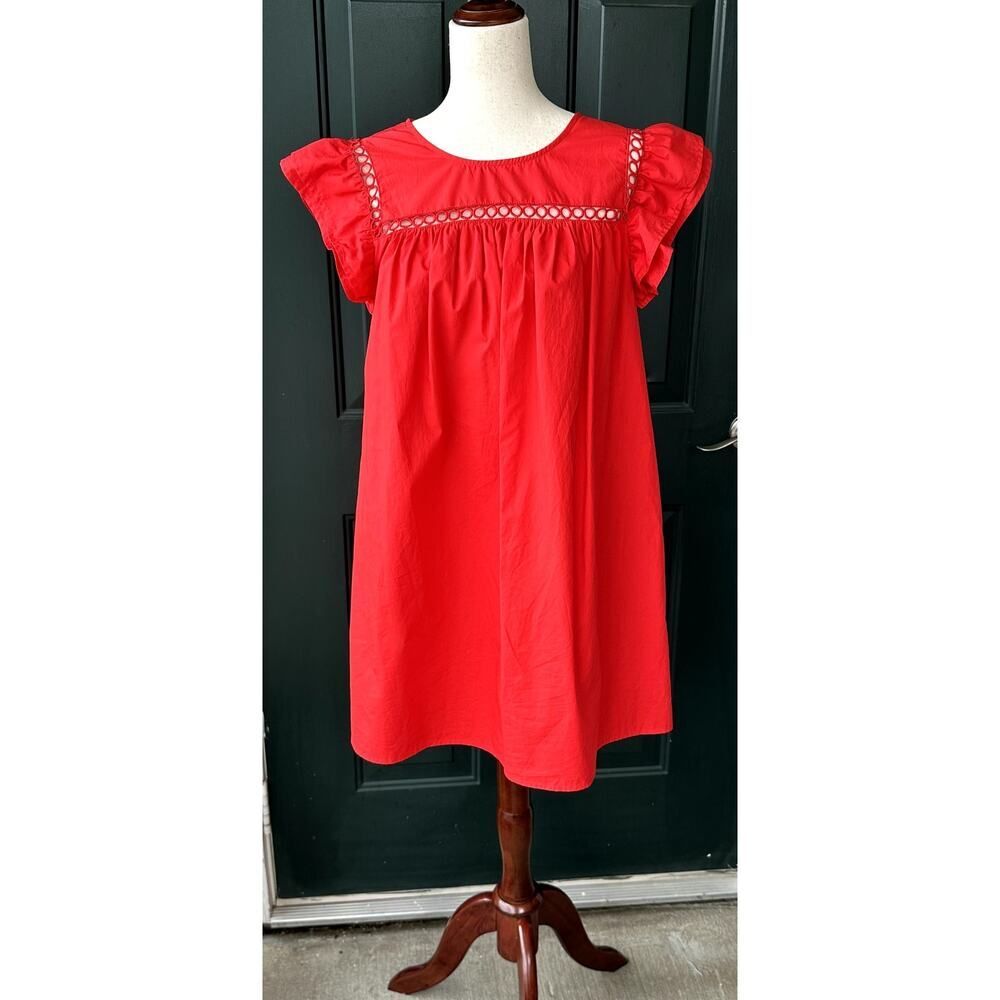 La Ven Sz M Red Babydoll Dress with Eyelet Lace & Ruffles Fairy Cottage Coquette
